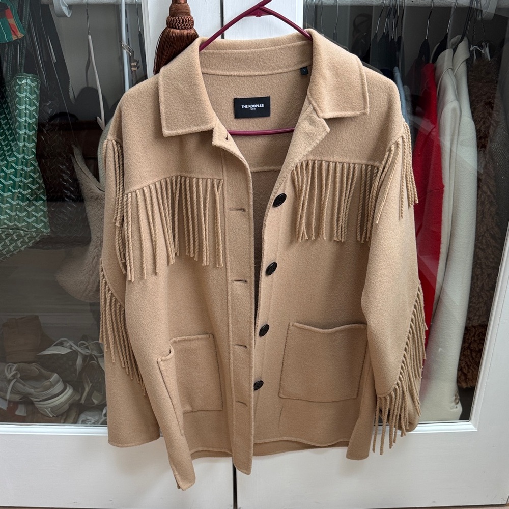 The Kooples Camel Fringe Wool Coat